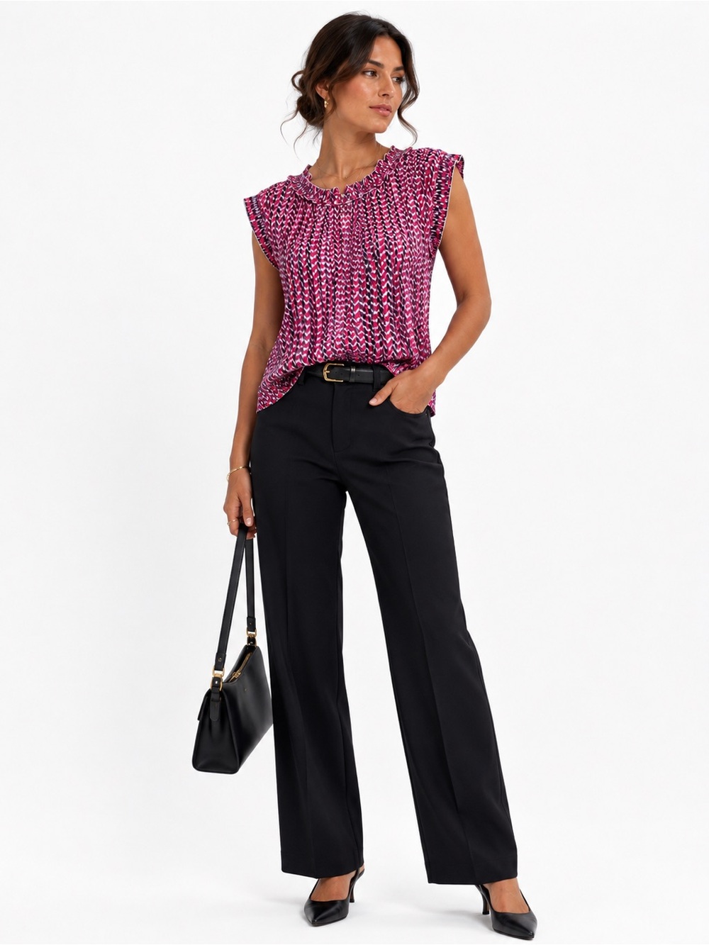 Romantic Pleated Pink Purple Sleeveless Blouse Top XL Career Office Fairycore